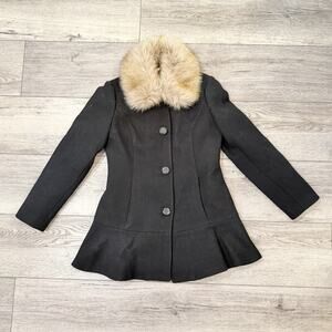Kate Spade Wool Coat Womens Small Preppy Old Money Removable Fur Collar Winter S